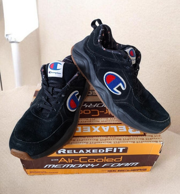 Champion 93Eighteen Men's Leather Low Top Lace Up Sneakers Black Athletic