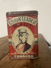 VINTAGE ADVERTISING EMPTY UNION LEADER  VERTICAL  POCKET TOBACCO TIN