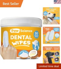 Pet Dental Wipes for Dogs  Cats - 50 Unscented Finger Wipes for Easy Cleaning