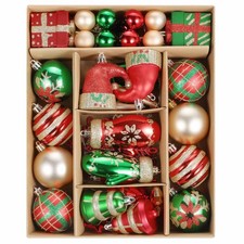 Christmas Ball Ornaments Set, 55ct 60mm Elegant Red Green and Gold Assorted X...