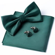Men's Pre-Tied Bow Tie Pocket Square Cufflinks Set for Formal Tuxedo