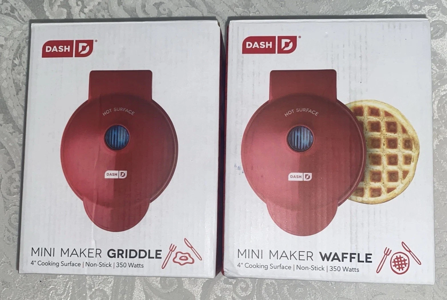 Dash Mini Waffle Maker - Red and Dash Mini Griddle - Red. Both New In Box