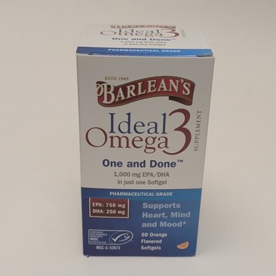Barlean's Ideal Omega-3 Fish Oil 1000mg EPA/DHA 60 Orange Softgels MSC-C-52673