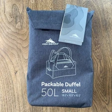 HIGH SIERRA Packable Duffel 50L Small, Black with Blue, Adjustable, Grab Handle