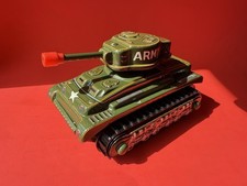 Vintage 1960's Nomura Battery Op. Tin M-48 Army Tank In Good Working Condition  