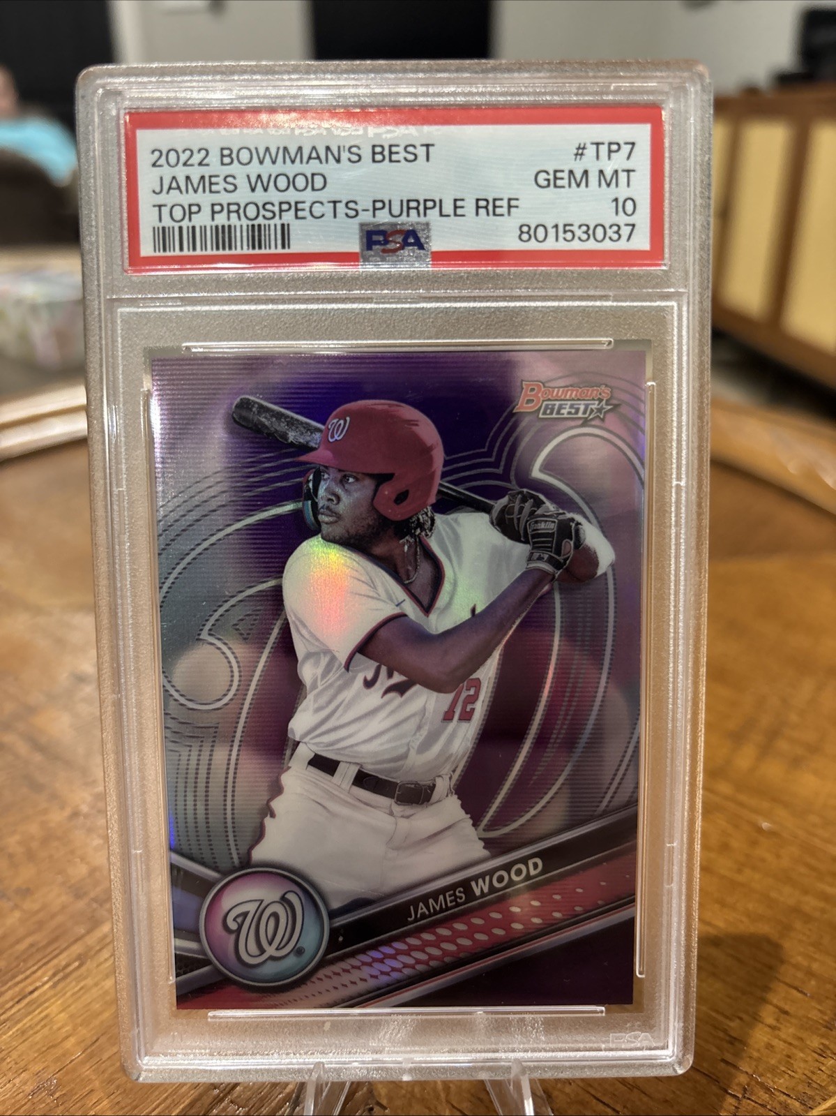 2022 Bowman's Best - Top Prospects James Wood #TP-7 Purple Refractor /250 (RC)