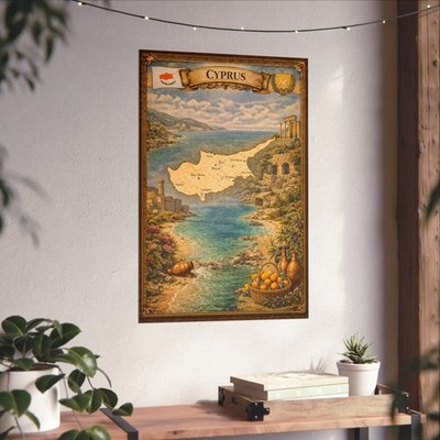 Cyprus Map Poster | Mediterranean Travel Wall Art