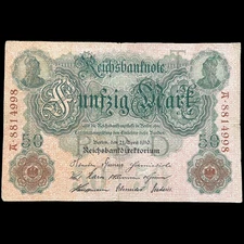 1910 German 50 Mark Banknote WW1 Military Inflation Pre Fascist Hitler Nazi
