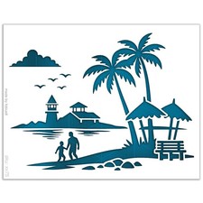 Tropical Beach Stencil Palm Trees Ocean Island Vacation Coastal Summer Paradis