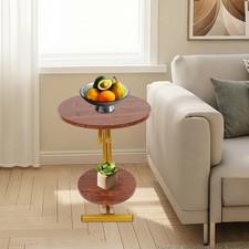 2-Tier Round End Table, Side Table with Storage Shelf for Living Room, Bedroom