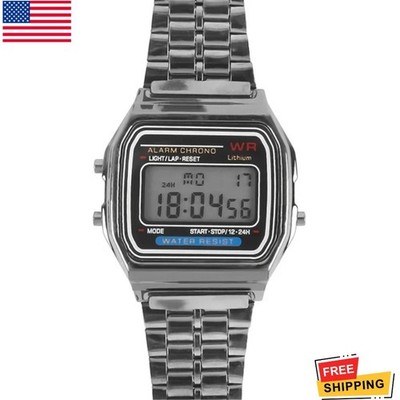 F-91W-1 Men s 2025 Digital Silver Steel Watch Classic Alarm Light Waterproof