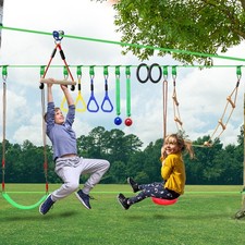 Ninja Warrior Obstacle Course Zip Line Slackline Kit Kids Adults