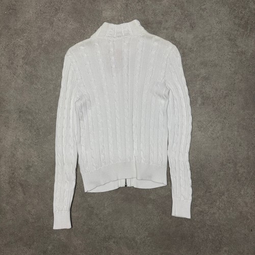 Polo Ralph Lauren Full Zip Up Cable Knit Cardigan Jumper Women Size M White - Picture 4 of 4
