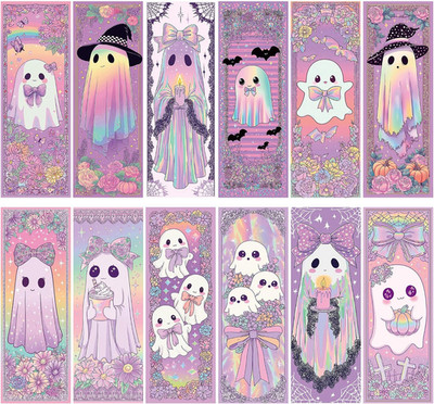 Halloween Bookmarks for Book Lovers, 120 Pcs Cute Ghost Book Marks Bulk, Paper P