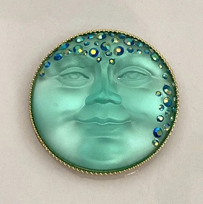 RARE Kirks Folly Magnet Seaview Moon Gold Tone Iridescent Rhinestone Green