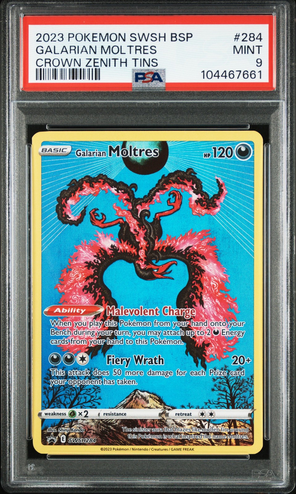 2023 POKEMON SWSH BLACK STAR PROMO CROWN ZENITH TIN #284 GALARIAN MOLTRES PSA 9