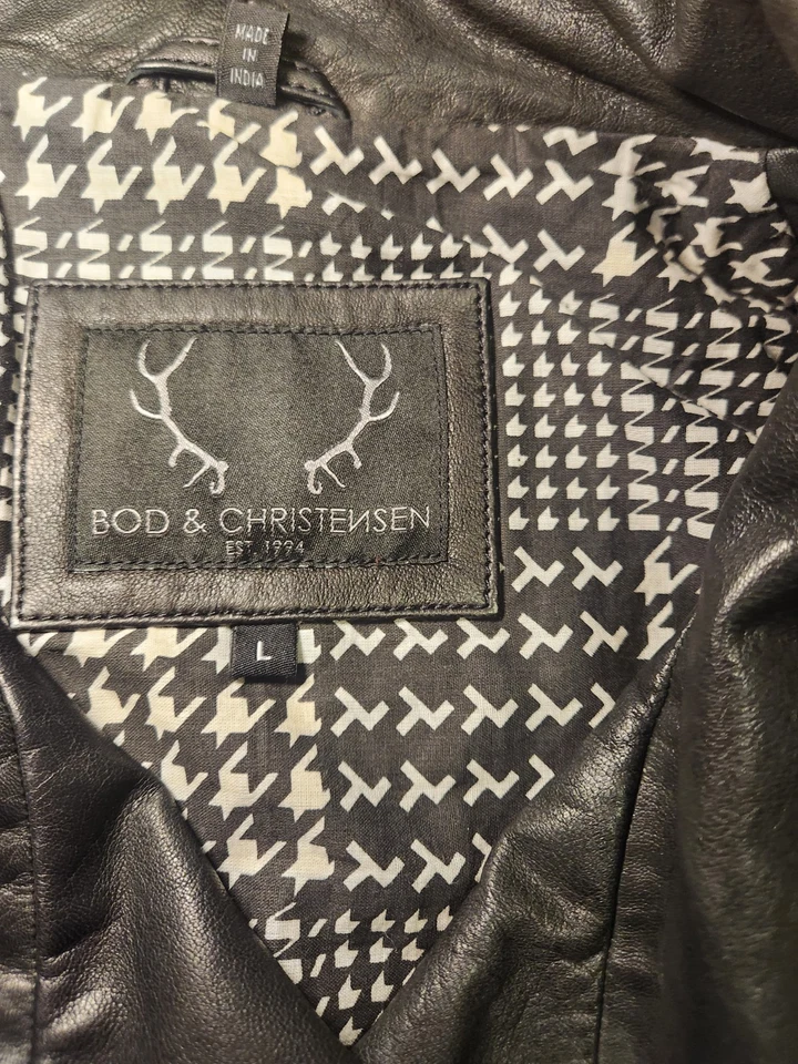 Bod And Christensen Leather Jacket Asymmetric Zip Drape Collar M / Large - Image 3 of 4