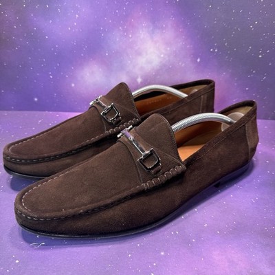 Gucci Brown Suede Silver Bit Shoes Loafers Men's US 10