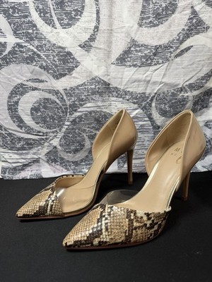 Mix No. 6 Women's Beige Snake Print Clear Panel Pointed Toe Stiletto Heels