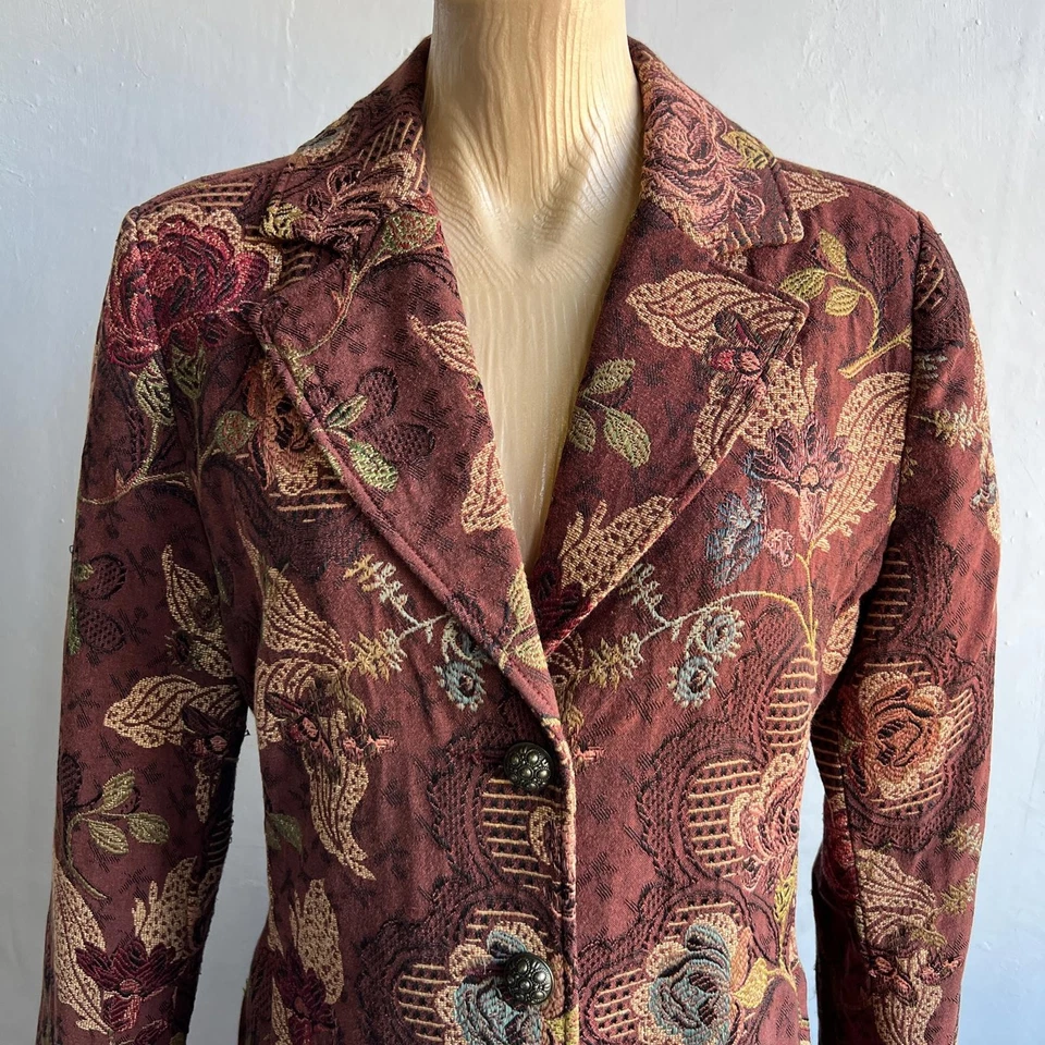 Abrigo Blazer Largo Jacquard Floral Talla 12 CAbi Estilo Floral 749 Jacobeo Foto 3 de 4