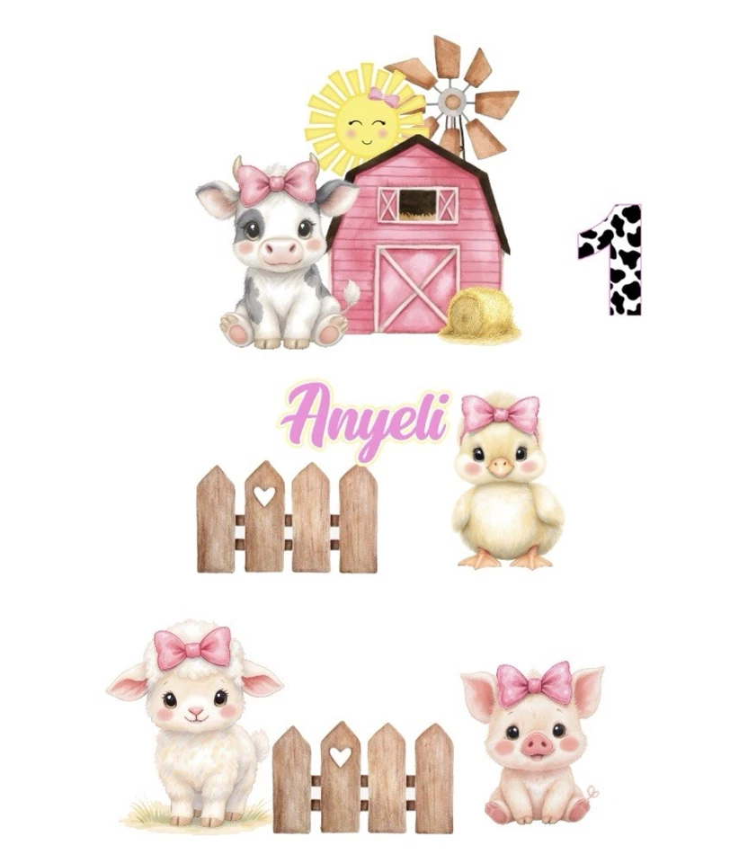 9 ШТ. Украшение для Торта с Сельскохозяйственными Животными для Младенцев. Персонализированные с именем и возрастом. - Изображение 2 из 2