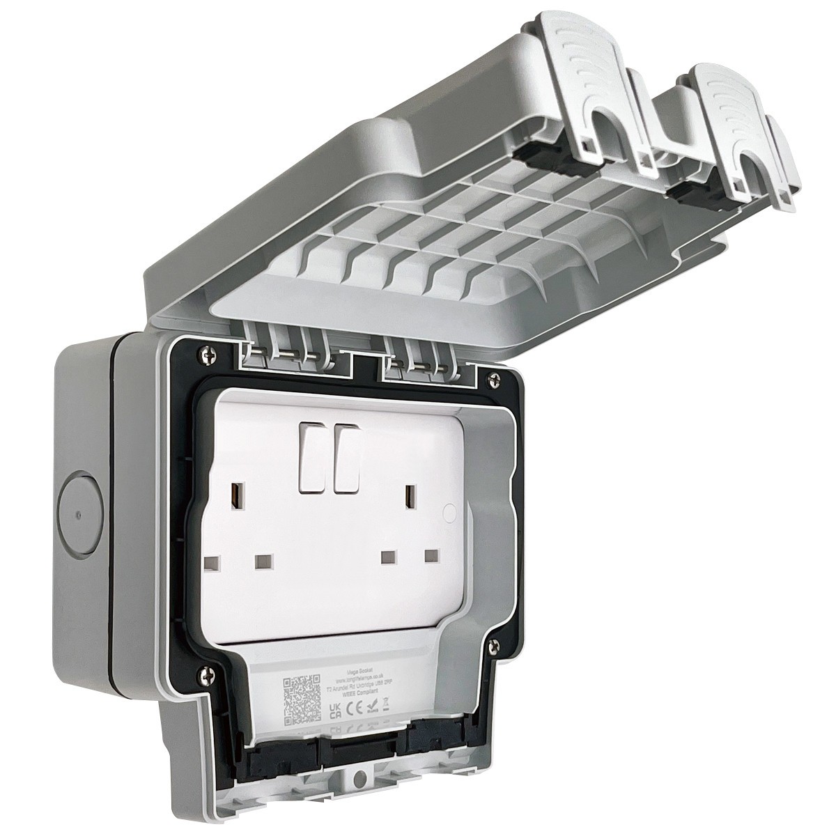 13A 2 Gang Weatherproof Double Outdoor Switched DP Socket IP66 Grey ODS1