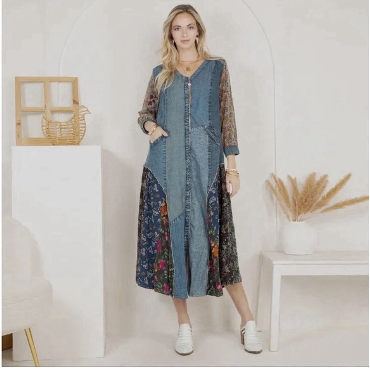 Young Threads Size XL Boho Patchwork Midi Dress J… - image 2