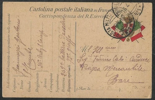 WW1-ITALIAN MILITARY CARD 1916
