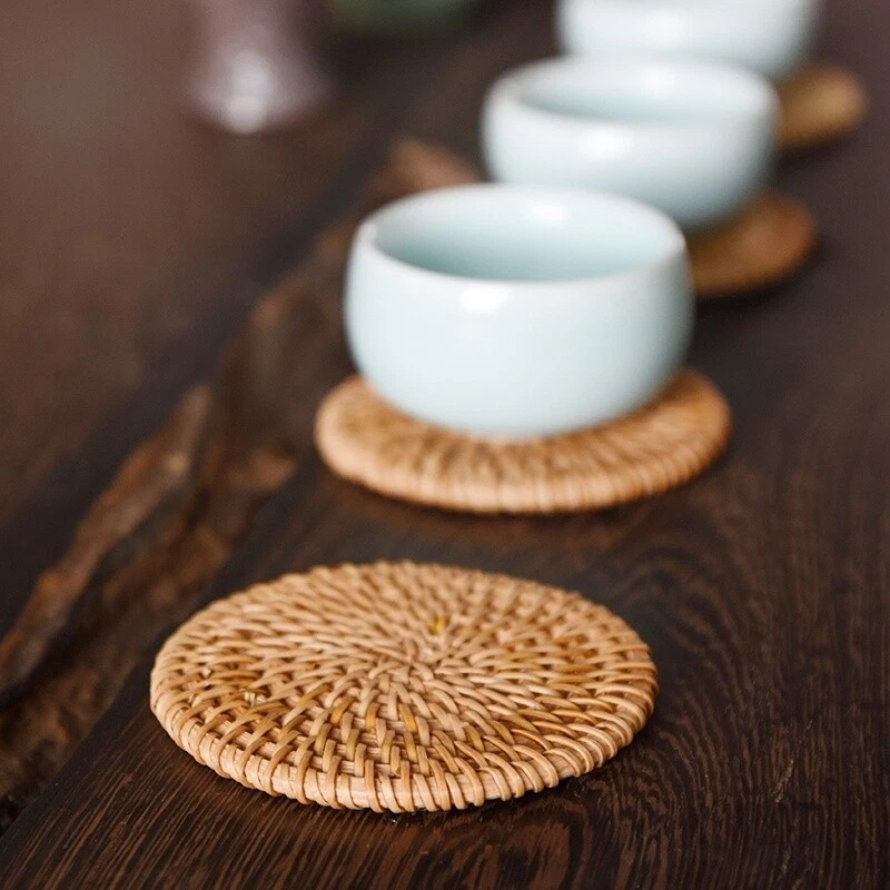 Woven Rattan Placemats Heat Resistant Dining Table Mats Tea Coffee Pads Coasters - Image 2 of 4