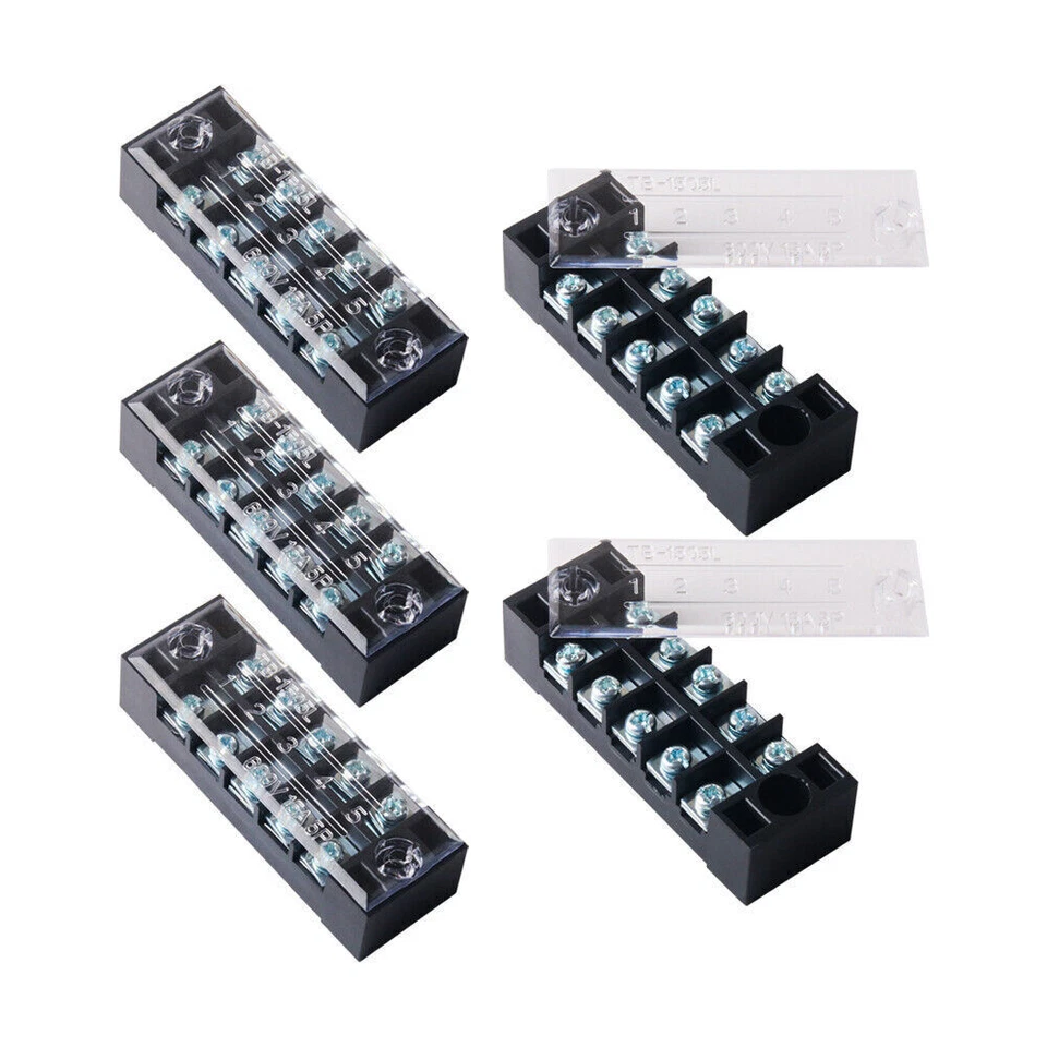 600V 15A 5Pack Dual Row 5 Position Screws Terminal Block Electric Barrier Strip - Image 4 of 4