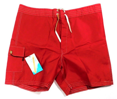 NWT Vintage SUNDEK of California 70's Board Shorts Red Size 36 Nylon Competitor