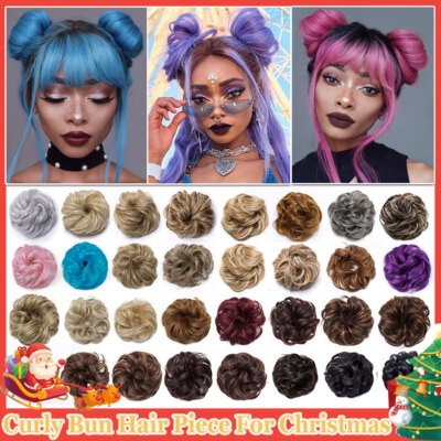 US Scrunchie Hair Real AS Human Natural Curly Messy Bun Hairpiece Updo Extension