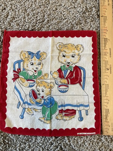 Vtg Children’s Hankie Goldielocks THE THREE BEARS Fairytale Bright Color CUTE - Picture 2 of 8