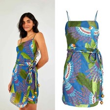 Farm Rio Macaw Print Mini Wrap Dress In Blue Multi Size S