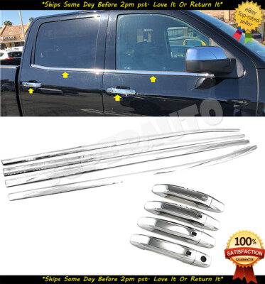 Polished Chrome Window Sill & Handle Covers For 2014-2018 Chevy Silverado Crew Cab