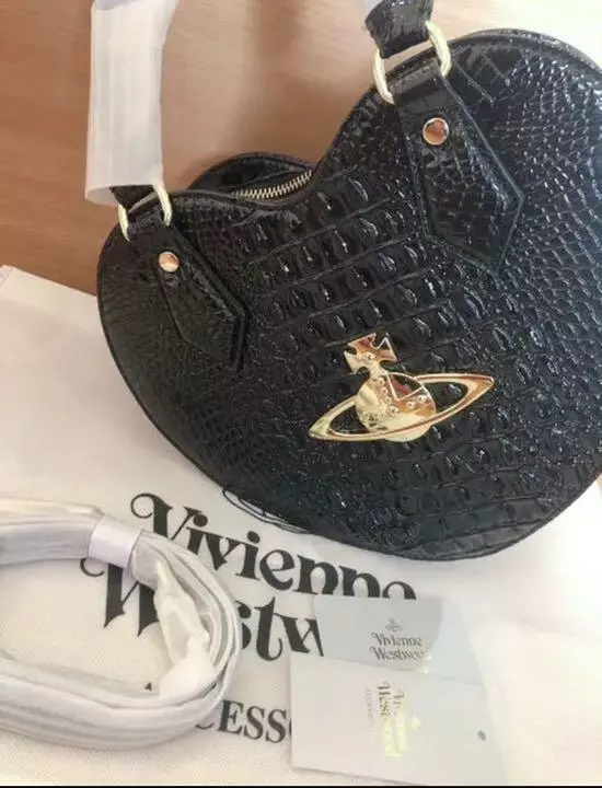 Vivienne Westwood Heart Shaped Croco Style Shoulder Bag BLACK gift hand bag