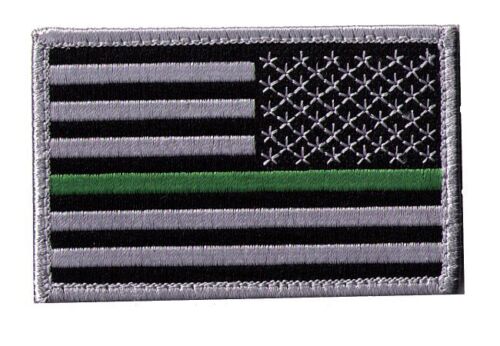 IRON-ON US flag 3.5 black/grey stars right green line patch foresters AMY-H-DPJ - Picture 1 of 1