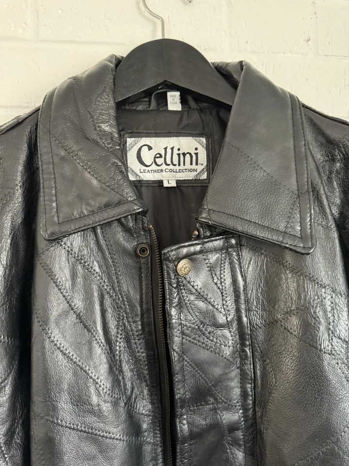Chaqueta de cuero para hombre Cellini puntada mosaico talla L Foto 4 de 4