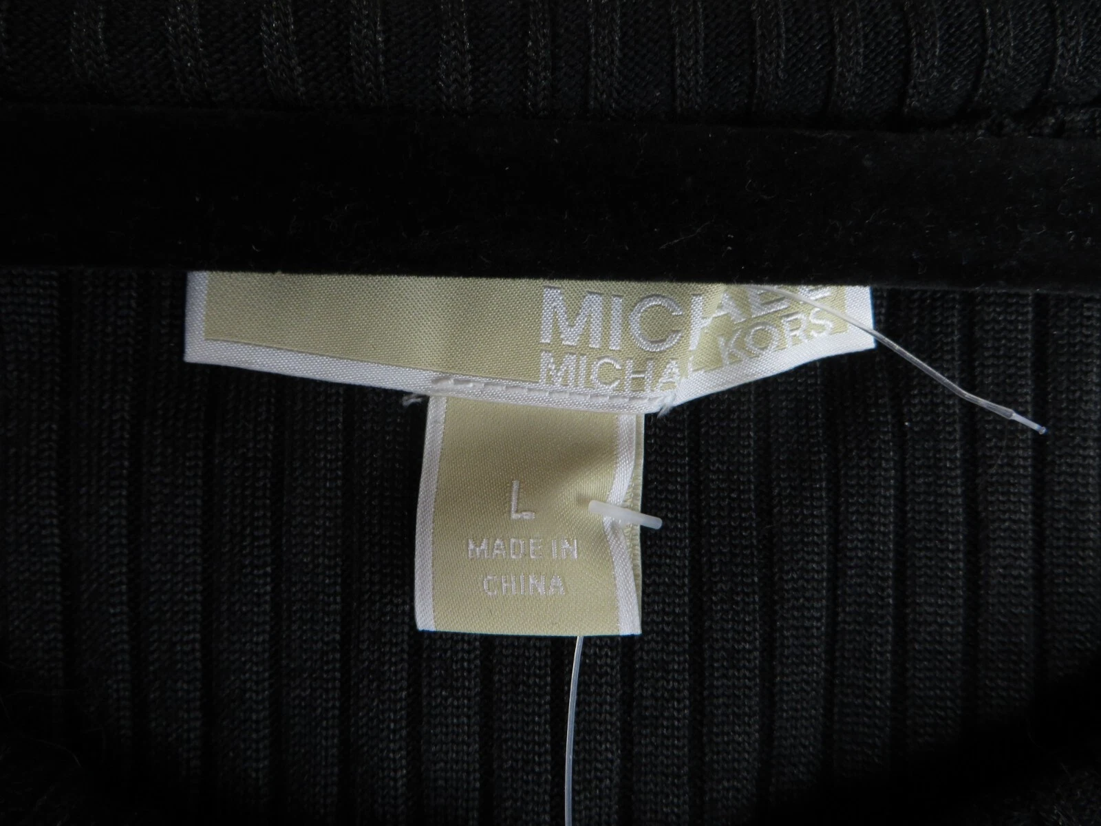 MICHAEL KORS Abito tubino Michael Core of KORS nero a costine in maglia body scollo a V nuovo con etichette taglia L