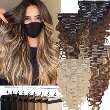 Russian Remy Human Hair Extensions Double Weft Clip In Thick Full Head Highlight