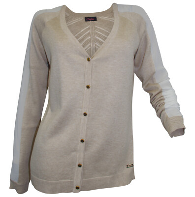 Buffalo Women Jacket Cardigan Sweater Turquoise, Beige V-Neck Button