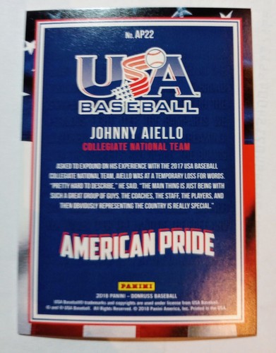 2018 Donruss American Pride Silver Pack SP #AP22 Johnny Aiello - Picture 4 of 5