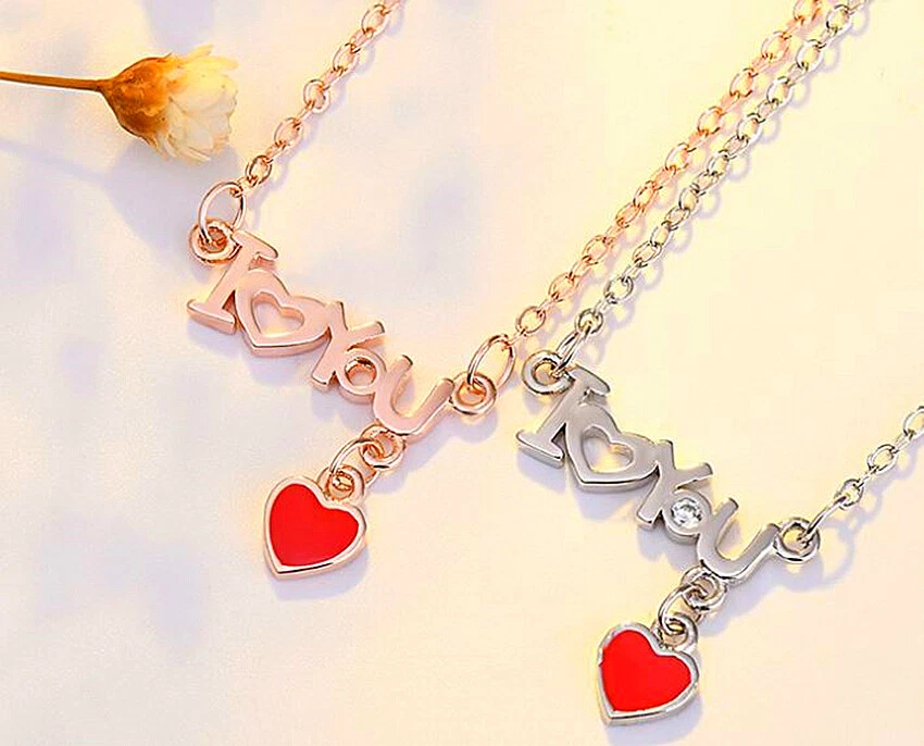 Cute I Love You Pendant 925 Sterling Silver Chain Necklace Women