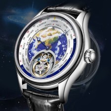 AESOP 7051G Men Tourbillon Hollow Movement Blue Earth Luminous Mechanical Watch