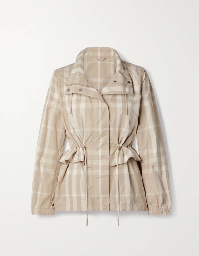 NWT Burberry Women’s Amble Check Printed Nylon Rain Jacket(Sz: US 10/UK12/ IT44)