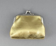 Gold soft Faux leather coin purse change pouch kiss lock snap top metal