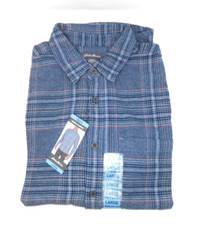 Eddie Bauer Bristol Flannel Shirt   Mens L Large Blue Plaid Long Sleeve New NWT