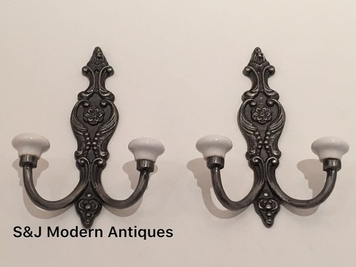 Victorian Iron Double Coat Hook Metal Retro Antique Black Vintage Shabby Chic - Picture 12 of 12