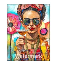 Frida Kahlo Colorful Portrait Cotton Fabric Quilt Block Free Shipping (K61