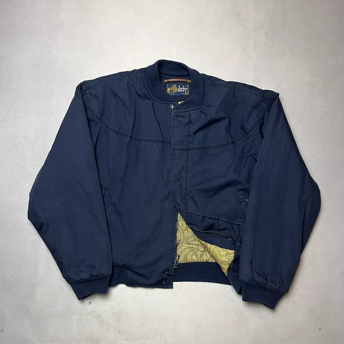 Vintage Derby Of San Francisco Blue Bomber Jacket Gold Paisley
